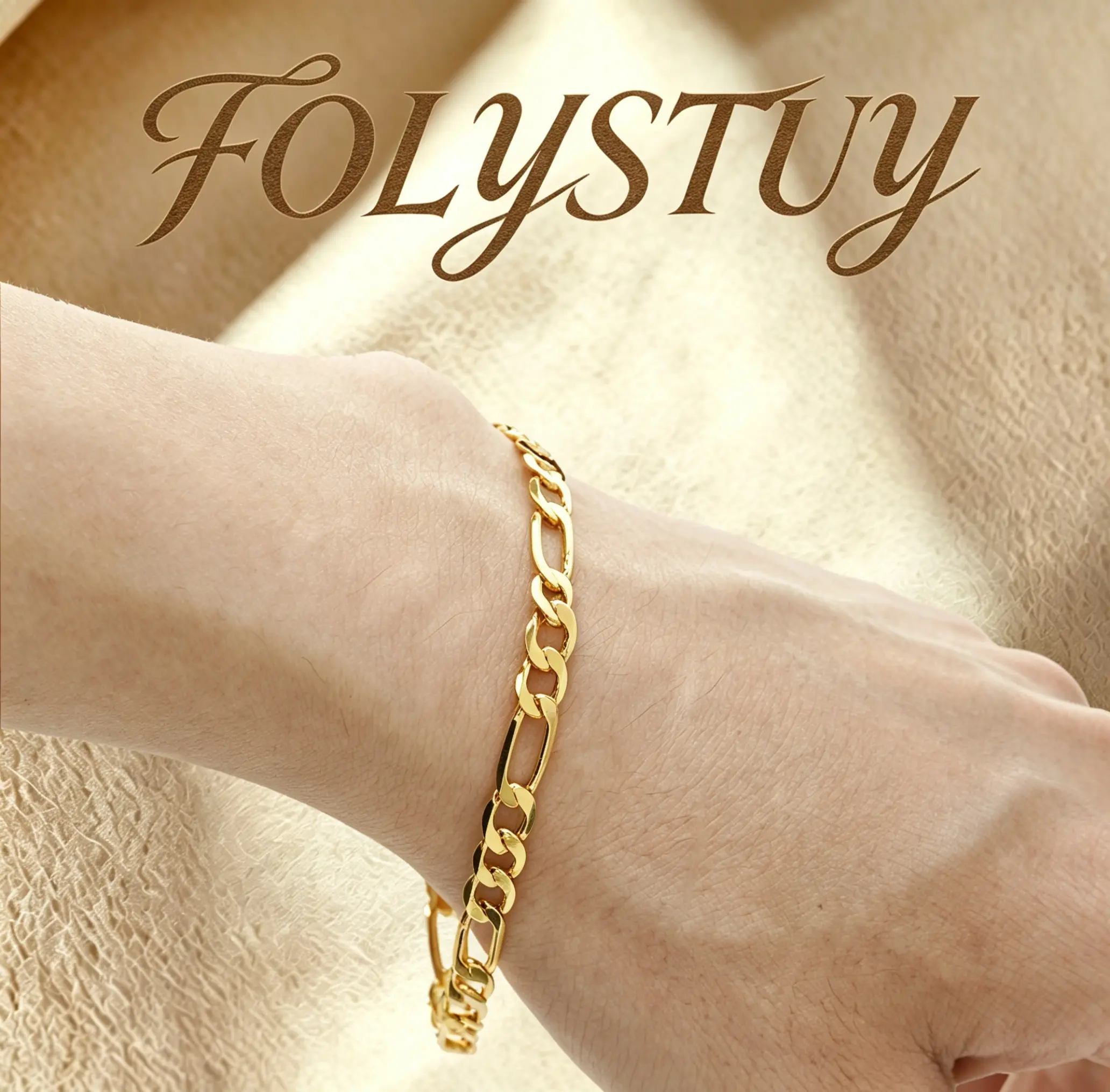 5mm - Wide, 8.05 - Inch - Long 【FOLYSTUY(W165)】Figaro Hand Chain: A Timeless and Elegant Jewelry Accessory