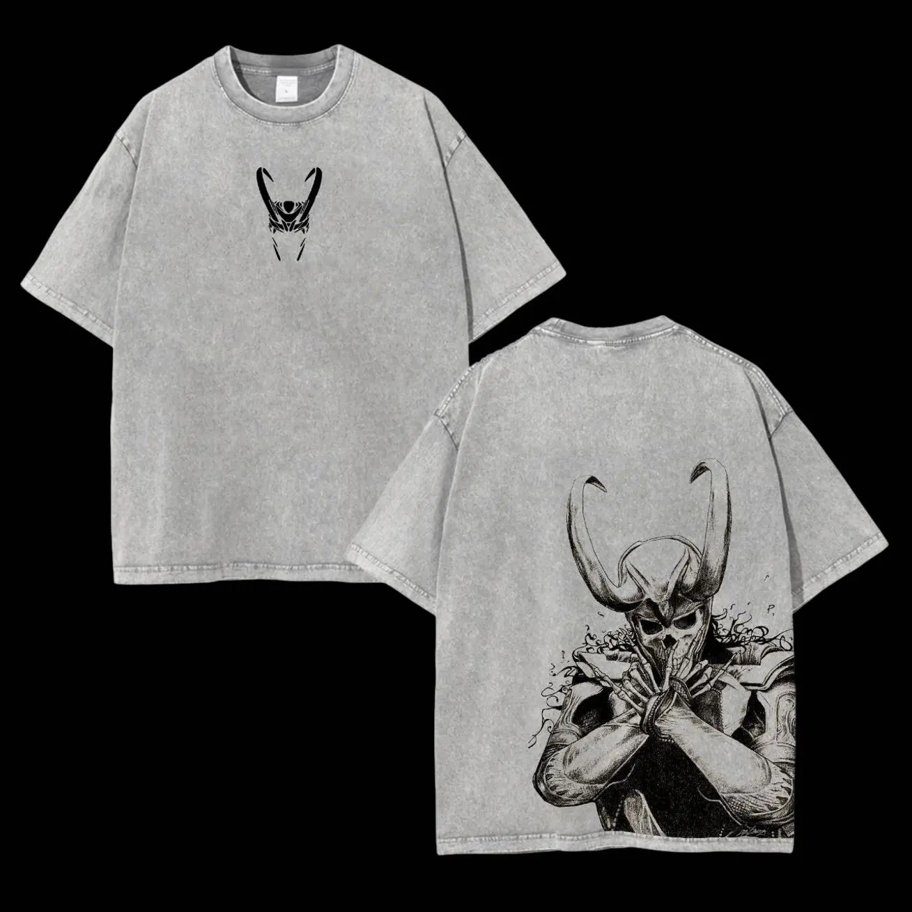 [Comics Zone] Skeleton Loki Retro Oversized Heavyweight Cotton Vintage Washed Tee, Comics Superhero Shirt, Classic Movie Lover T-shirt, Movie Buff Tee, Film Fan Gift, Vintage Film Buff Gift Shirt For Superhero Fan Graphic Menswear JNZ