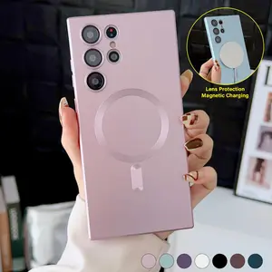 For Samsung Galaxy S24 Ultra S23 Plus S22 S21 S20 Magnetic Mag Safe Cover Matte Luxury Soft Metallic Luster Design with Camera Lens Protector, Shockproof Anti-Scratch Phone Case