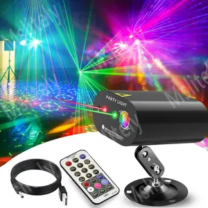 MSLITELY Professional DJ Party Light System with Infrared Remote Control, USB- Stage/Disco Light with Sound-Activated Mode, Voice Control, 6-LED Beam & Red/Green Gobo Effects, Portable Moving Light for,, Events, Dimmable Led Lights (Black）