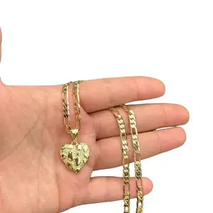 NUGGET MEDIUM Heart Fashion Necklace Gold Plated 22” Figaro Chain Elegant Jewelry Accessory lovers summer necklace