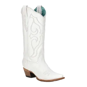 Corral Ladies Western Embroidery Snip Toe White Pull On Boots Z5046