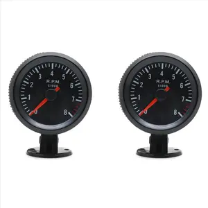 2pcs 2Inch 52mm Car Meter Tachometer RPM Gauge 0-8000RPM Analog Black Case for 1-8 Cylinders Gasoline Car