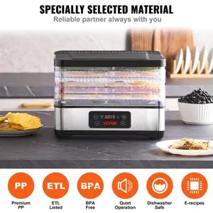 VEVOR Food Dehydrator Machine,  5-Tray Fruit Dehydrator, 300W Electric Food Dryer w/ Digital Adjustable Timer & Temperature for Jerky, Herb, Meat, Beef, Fruit, Dog Treats and Vegetables, ETL Listed