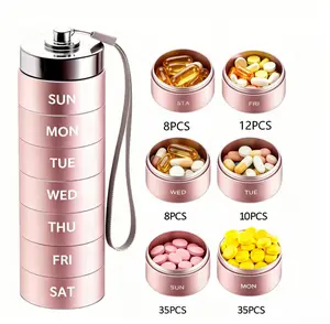 Durable Metal Travel Pill Organizer, Portable 7-Day/4-Times Vitamin Organizer Stackable, Waterproof 1 Times A Day Pill Box, Large Pill Container, Daily Medicine Organizer for Vitamin, Fish Oil, Supplement Healthcare Aid