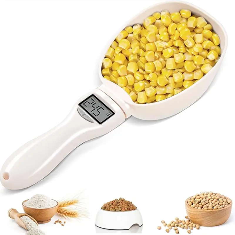 800g Electronic Kitchen Scale with LCD Display, White ABS Coffee Scoop Measuring Spoon, Kitchen Gadgets for Baking, Dog Food Weighing, 4 Units (G, ml, Cup, oz) - Kitchenware Measure Tool