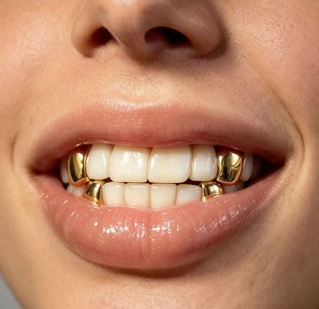 Adjustable Gold Plated Tooth Grillz 4 Pack, Hip Hop Fashion Teeth Caps, Cosplay Party Decorative Dental Accessories for Men Women