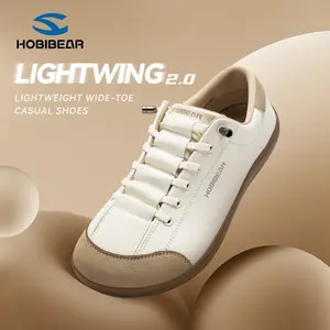 HOBIBEAR wide-toe shoes with PU leather upper, slip-on for men and women, comfortable and lightweight, no laces—sports shoes suitable for everyday commuting and walking.
