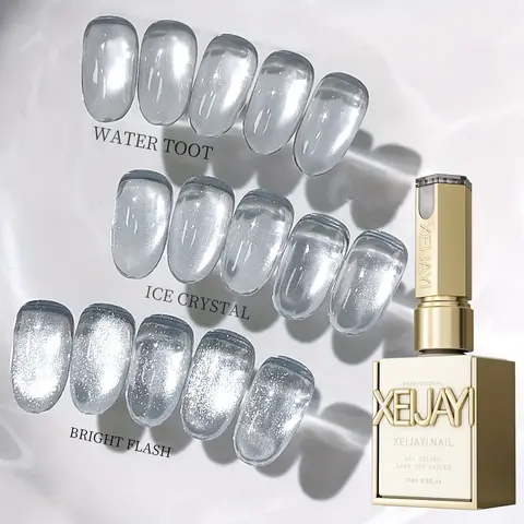 XEIJAYI 3PC 15ML TPO&HEMA-Free Cosmetic Gel Polish Set, Alcohol Free Crystal Makeup Gel Nail Polish for Nail Care & Manicure, LED&UV Compatible Patting Glue with Sparkling Glossy Finish, 24-Month Shelf Life DIY Supply