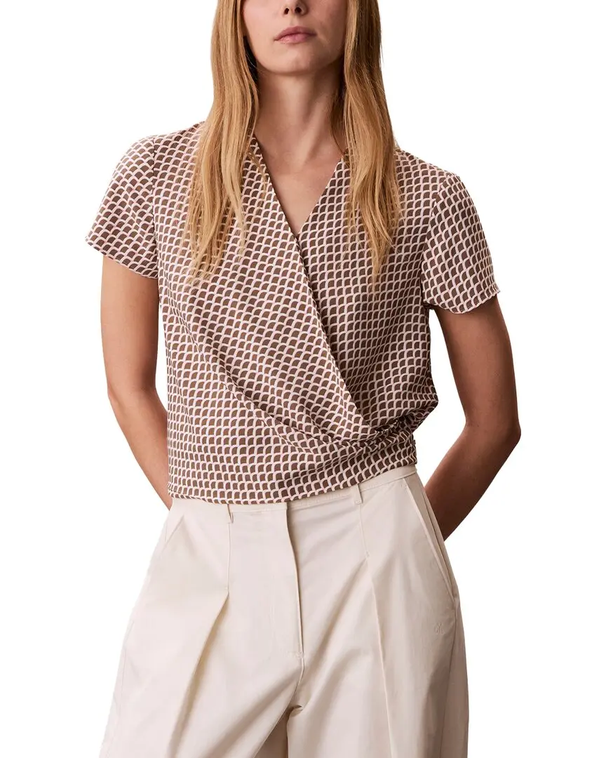 Calvin Klein Crepe Print Wrap Top Calvin Klein Crepe Print Wrap Top