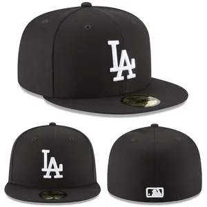 New Era Los Angeles Dodgers 59FIFTY Fitted Baseball Cap – BLACK Flat Brim Hat with White LA Logo
