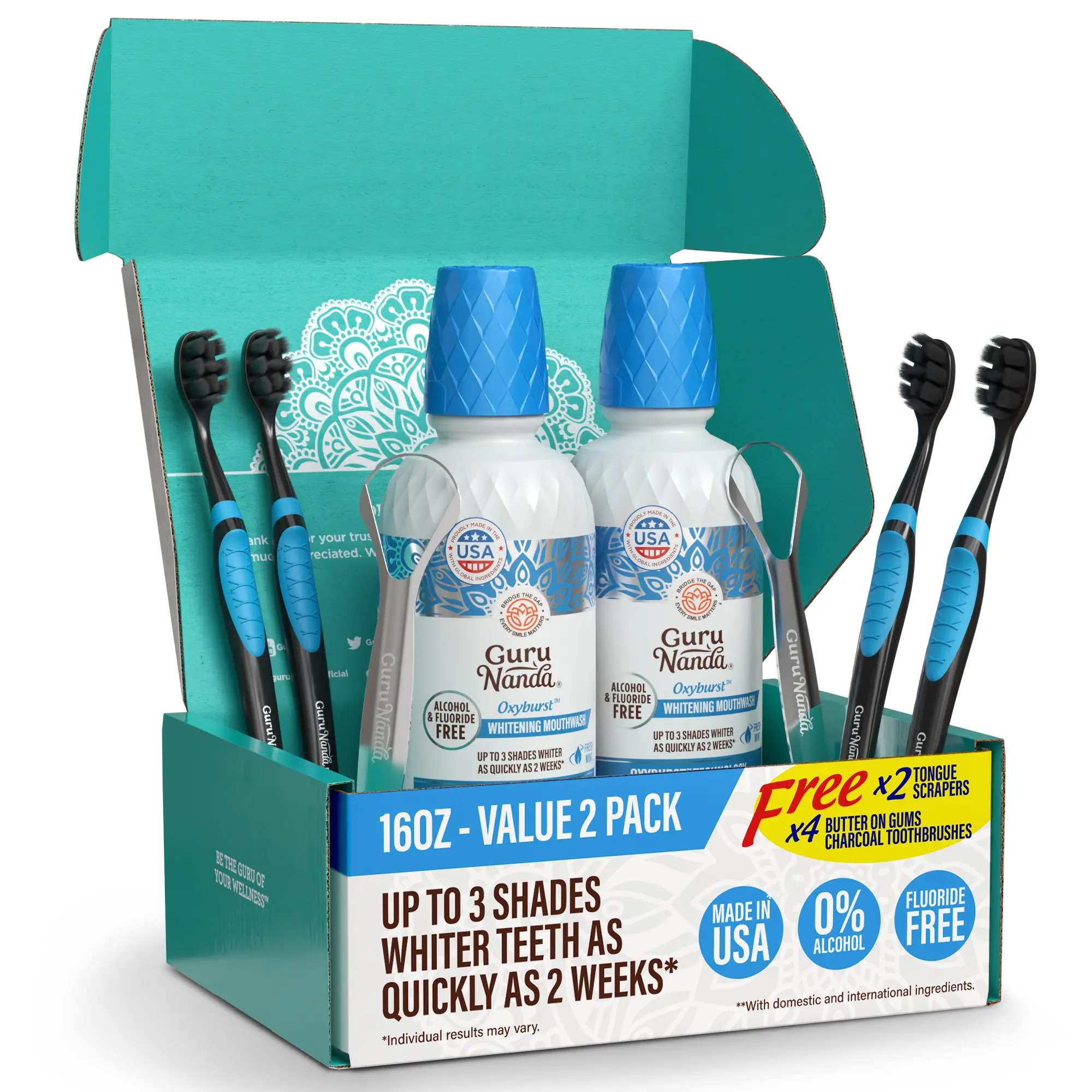 GuruNanda Oxyburst Whitening Oral Rinse Mouthwash - 2 Pack