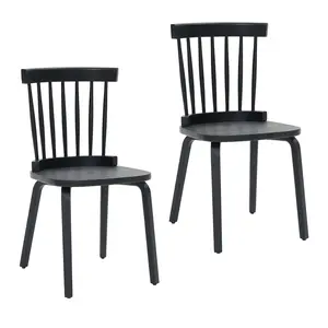 Donext Windsor Dining Chairs Set of 2 Wood Farmhouse Spindle Back Widen Seat Mid Century Modern French Country Style for Living Room Restaurant Black Fixed Back 18.70" Width 17.12" Depth 33.27" Height 12.45" Seat Width 18.89" Back Height