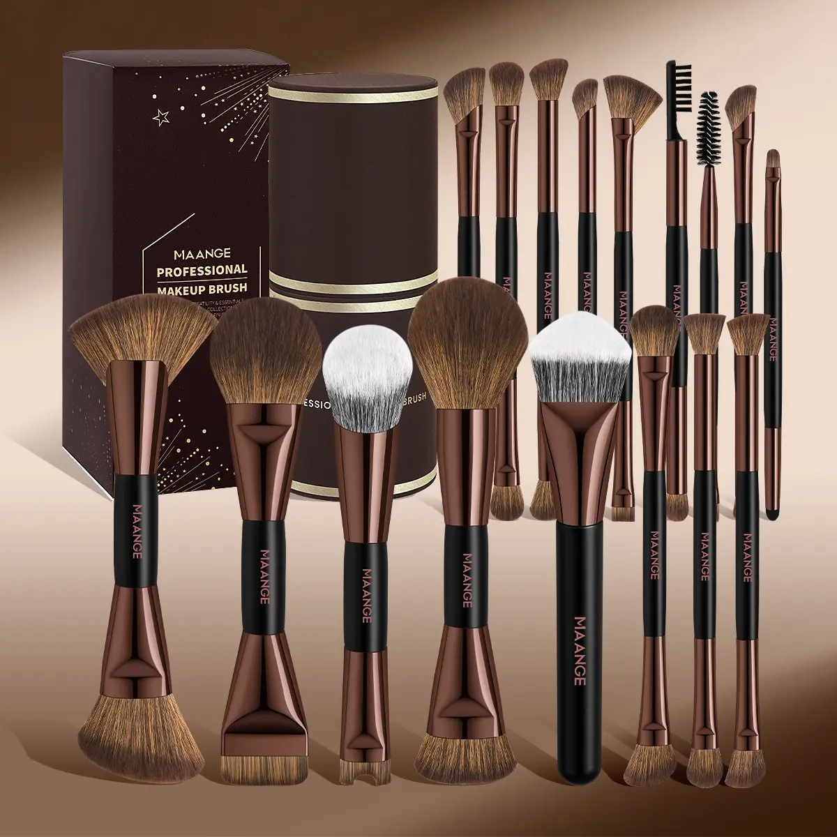 Maange 18-Piece Makeup Tool Set, Synthetic Makeup Brushes, Makeup Brush Kit, Includes 17 Brushes + Brush Holder, Foundation Brush, Blush Brush, Powder Brush, Highlighter Brush, Eyeshadow Brush, Mascara Brush, Cosmetic Brushes