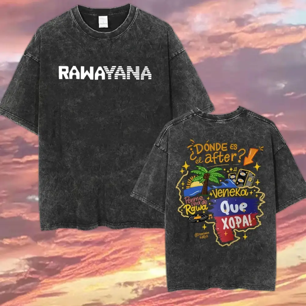 Band Rawayana Donde Es El After Album Vintage Washed T-shirt Men's Harajuku Hip Hop Street T Shirts Summer Tops O-Neck T Shirt