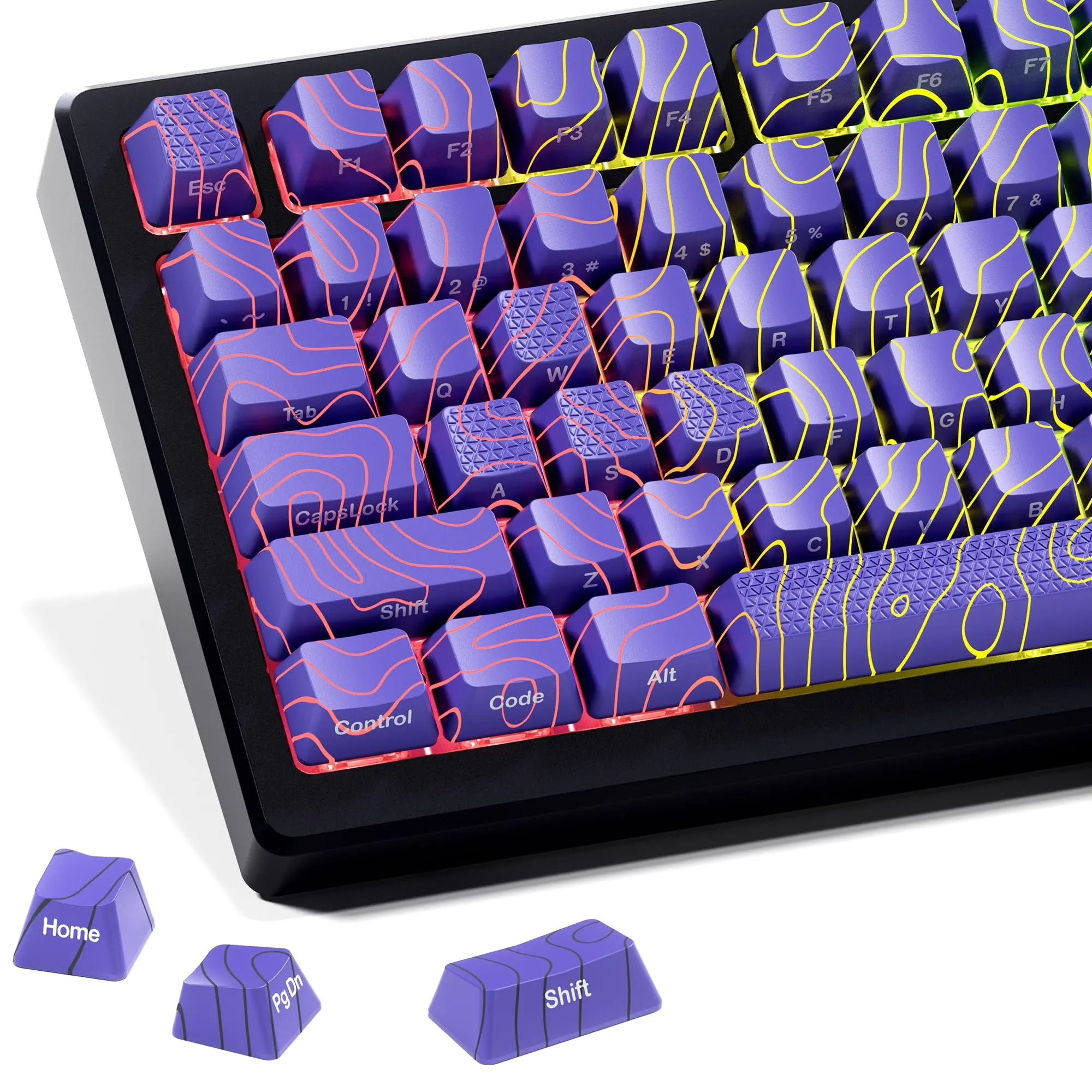 Xvx Shine Through Keycaps W/imd Tech  Custom Topographic 60 75 100 Percent Purple Key Cap Set 118 Keys Lines Backlit Oem Profile Side Printed For Keyboards