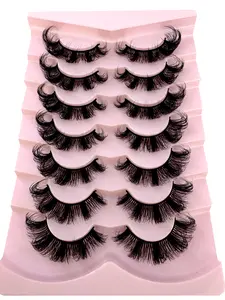 New 7 pairs False Eyelashes Cat Eye Fluffy Faux Mink Lashes Wispy Lashes Dramatic Long Thick Volume Mink False Eyelashes Makeup