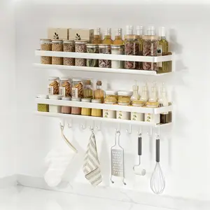 Nail-free Kitchen Spice Rack, Condiment Storage Rack, No Need for Drilling, Hook-Type Condiment Rack, with Cloth Rack, Suitable for Kitchen, Bathroom and Balcony