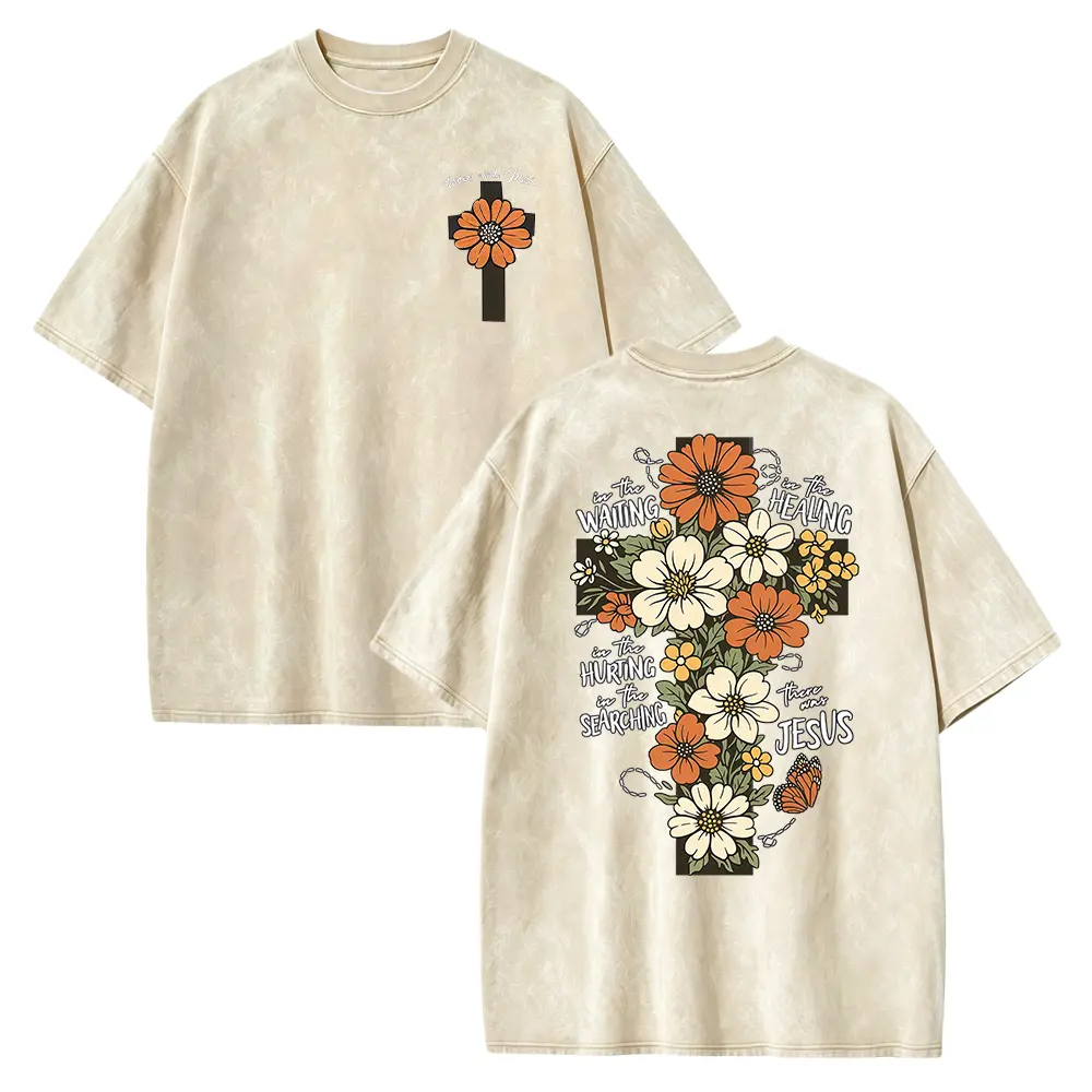 Floral Christian Cross Shirt, There was Jesus Shirt, Women Religious Shirt, In the Waiting In the Healing Shirt, Faith Shirt