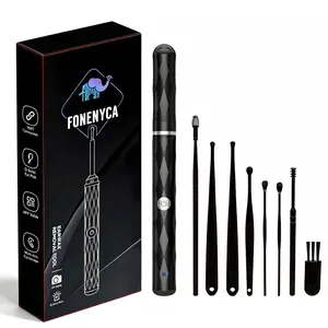 [FONENYCA] Ear Wax Removal Kit with Light Ear Camera 6Ear Spoon for iOS & Android Earpick Flashlight BlackThanksgiving Christmas Gift Set