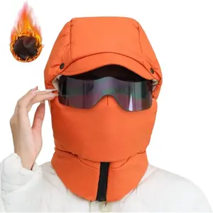 Windproof Full Cover Outdoor Riding Mask with Glasses,Unisex Adjustable Winter Thermal Ski Mask,Warm Ear Face Protection Hat