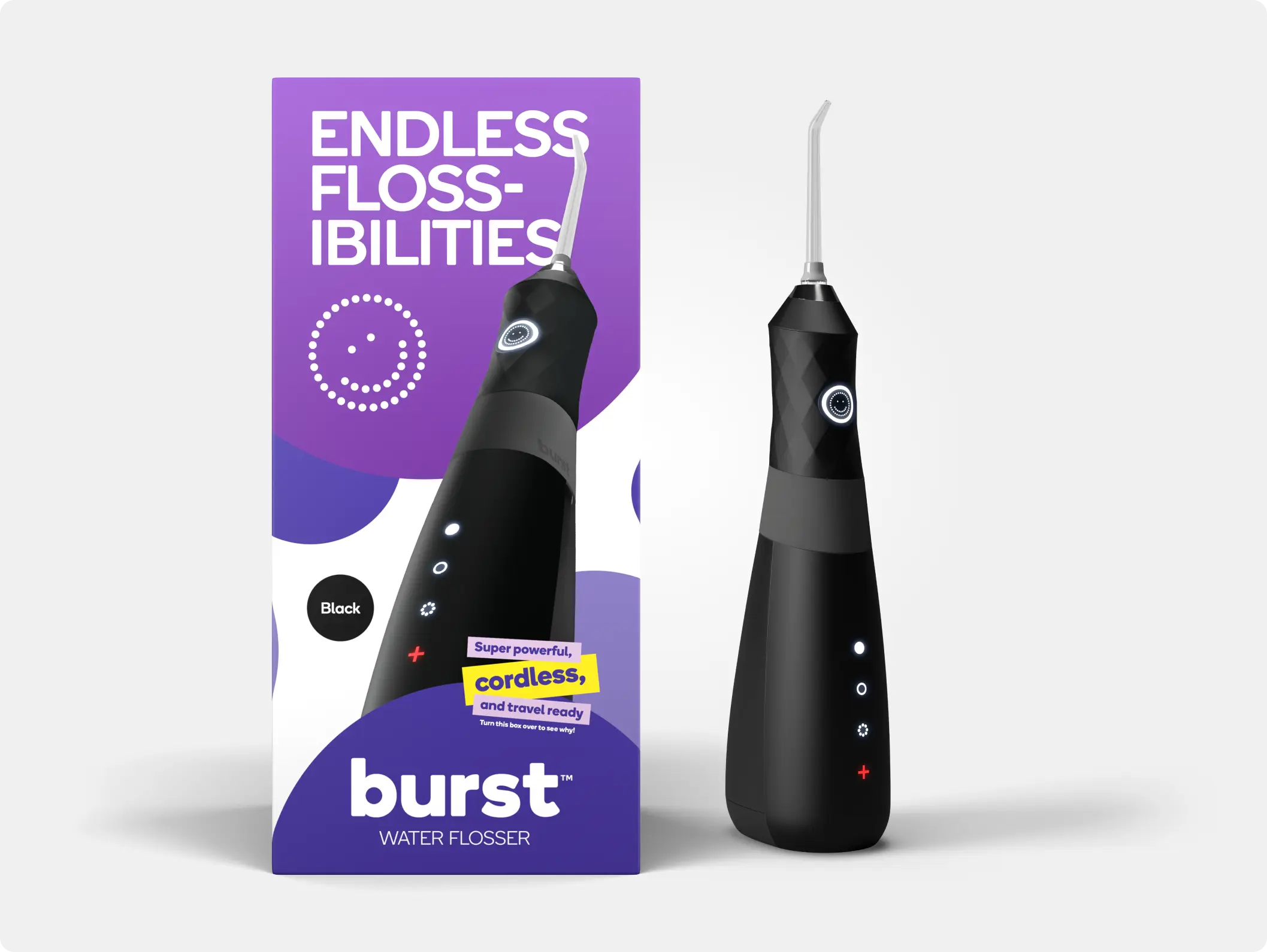 BURST Water Flosser for Teeth Cleaning – Cordless Water Flosser Picks for Plaque Removal Between Teeth, Braces & Dental Work – Electric & Portable Water Floss – Refillable 110mL Tank, 3 Modes