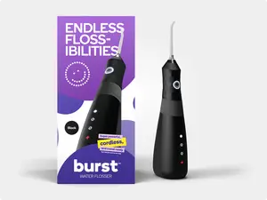 BURST Water Flosser for Teeth Cleaning – Cordless Water Flosser Picks for Plaque Removal Between Teeth, Braces & Dental Work – Electric & Portable Water Floss – Refillable 110mL Tank, 3 Modes
