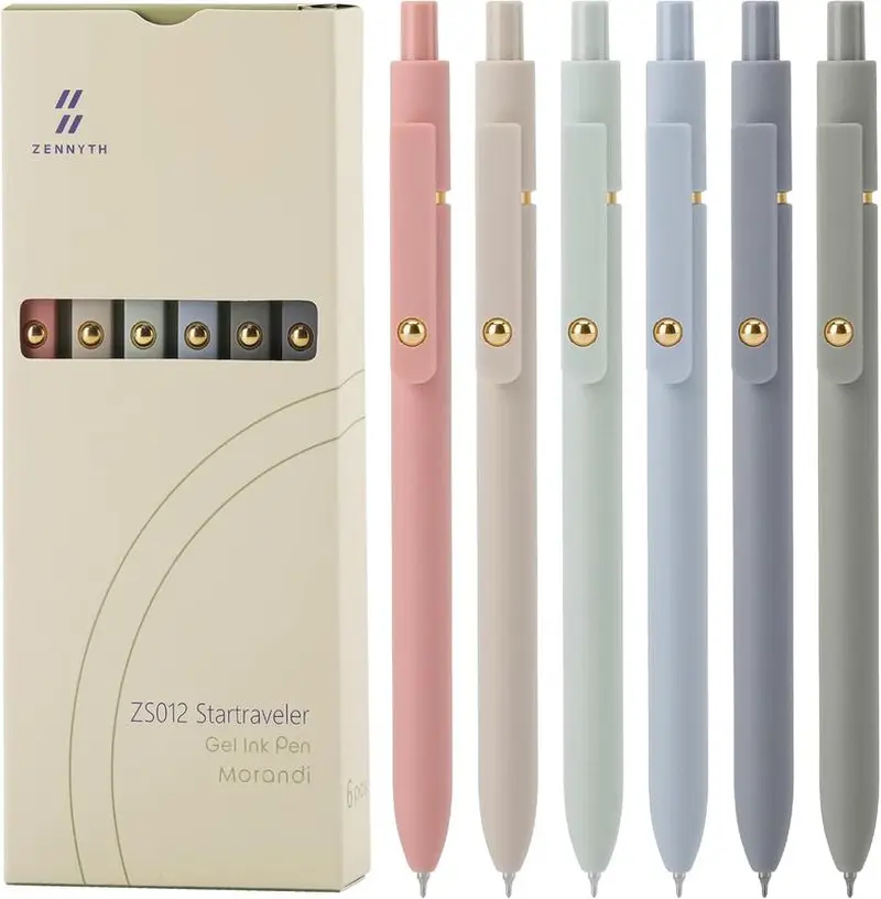 Zennyth ZS012 Startraveler Morandi Gel Ink Pen - Minimalist Press Type Quick Drying Carbon Pen Set of 6 for Journaling Office School Supplies Smooth Writing Tools