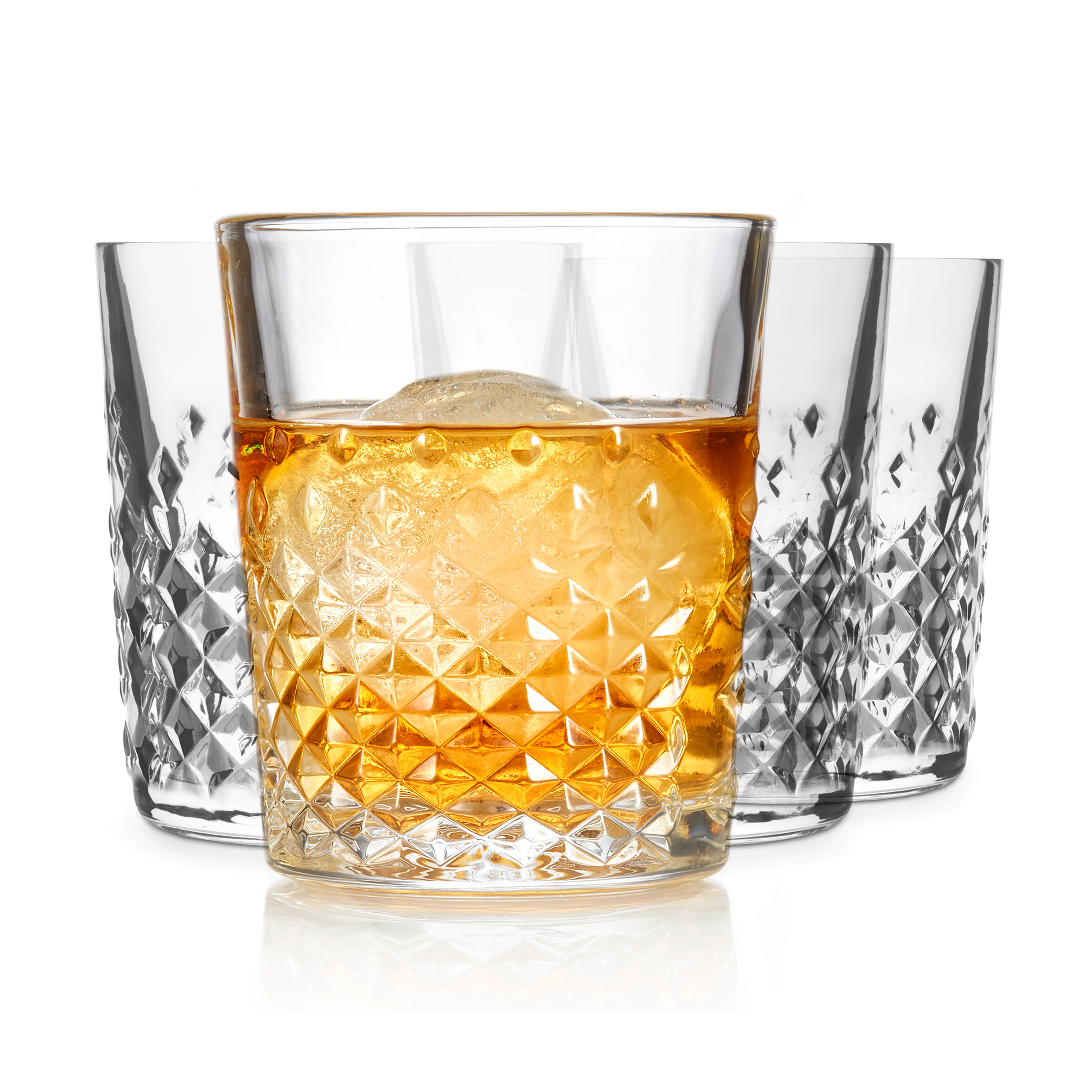 Libbey Carats Double Old Fashioned Glasses, 12 Oz Faceted Whiskey Drinking Glasses, Dishwasher Safe Rocks Glass Set for Spirits, Cocktails