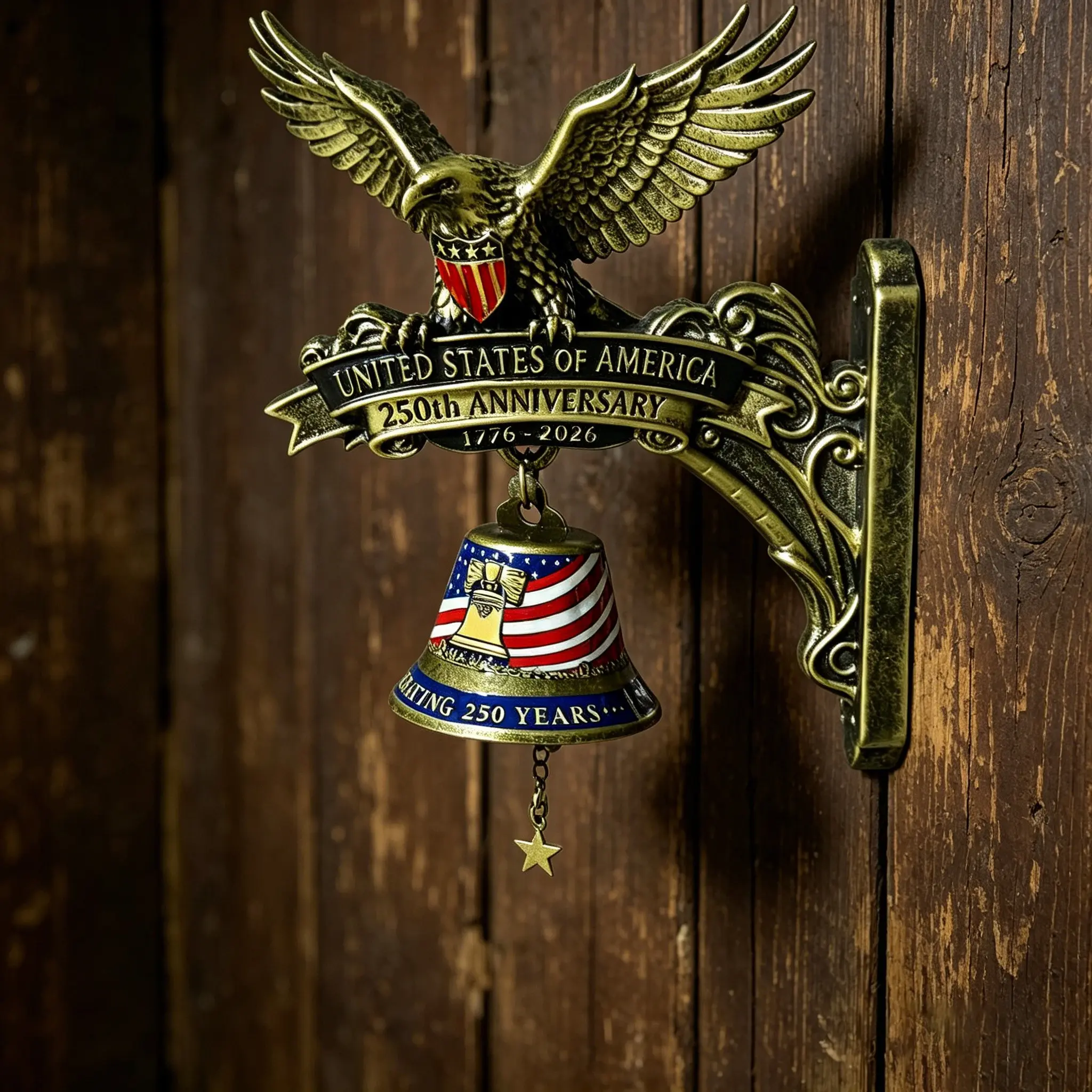 Outdoor Wind Chime, Usa 250th Anniversary, Eagle Pattern Hanging Wall-Mounted Doorbell, Patriotic American Flag Resin Wall Decor, Patriotic Decorations, Decorative, 1776-2026 Independence