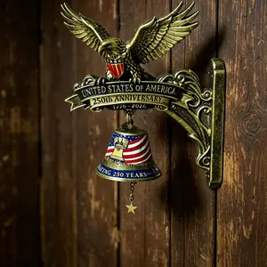 Outdoor Wind Chime, Usa 250th Anniversary, Eagle Pattern Hanging Wall-Mounted Doorbell, Patriotic American Flag Resin Wall Decor, 1776-2026 Independence