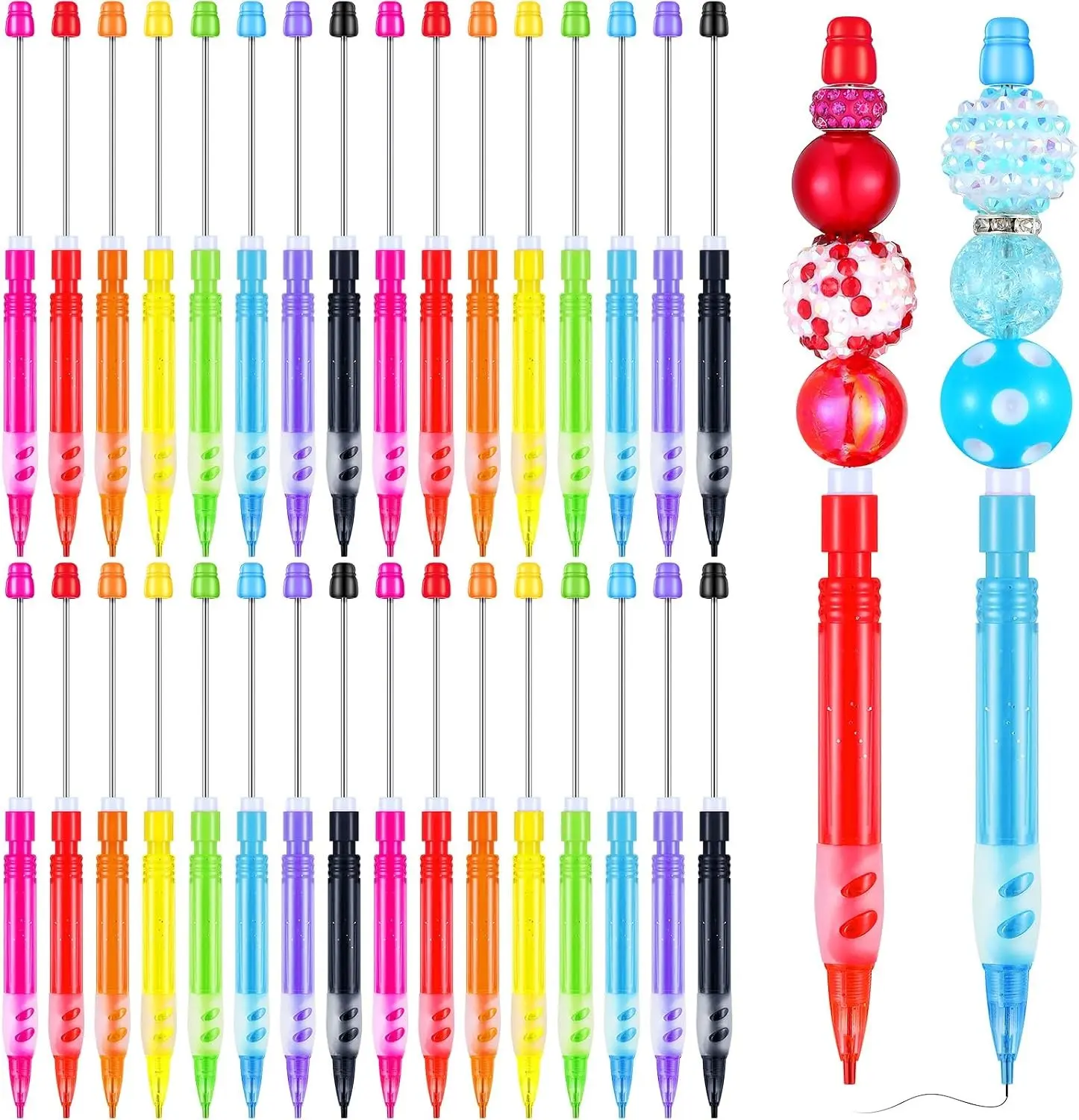 32 Pcs Beadable Mechanical Pencil Back to School Pens Mini Drawing Beadable Pencil Pencils with Silicone Hand Guard for Writing Drawing Sketching DIY Crafting