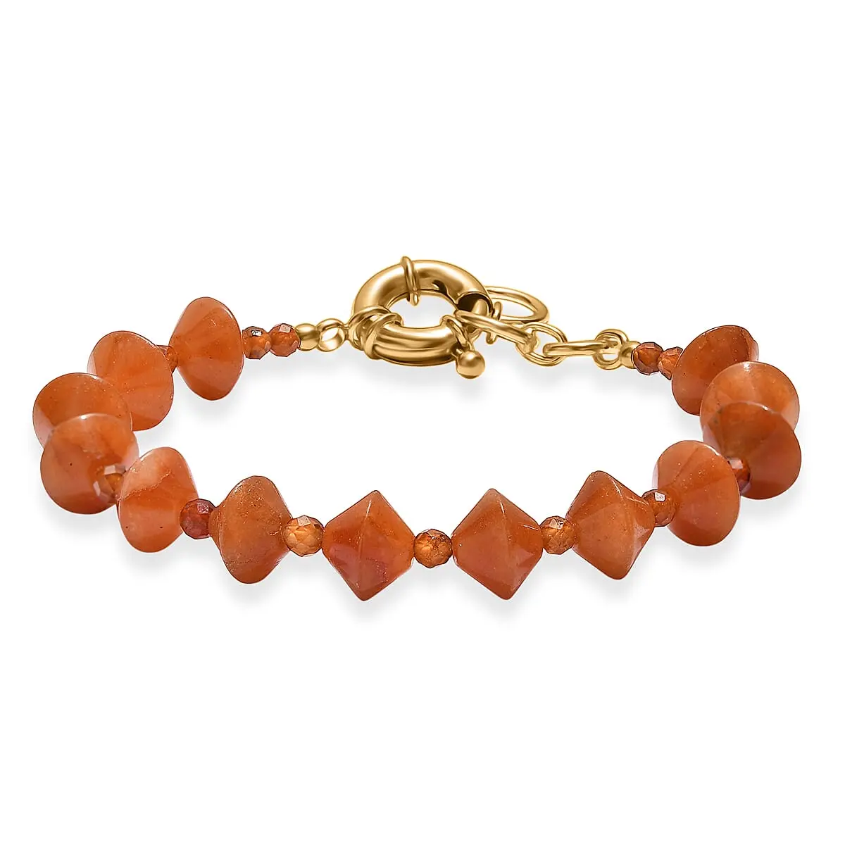 EverTrue Red Aventurine, Ceylon Hessonite Garnet Bracelet in 18K YG Plated (7.25 In) 62.00 ctw
