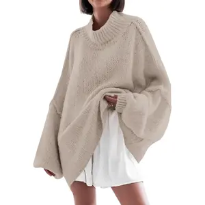 Imily Bela【Oversized】Womens Sweaters Mock Neck Batwing Long Sleeve Fall Trendy Ribbed Knit Casual Tunic Sweater