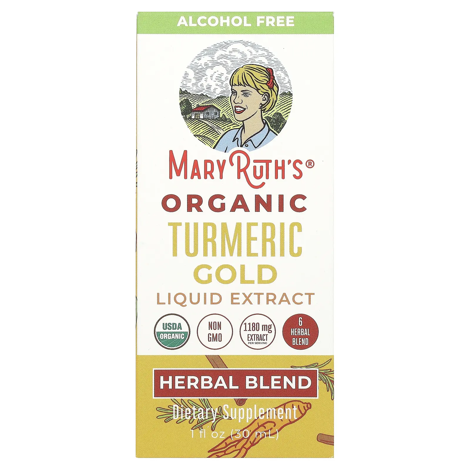 MaryRuth's Organic Turmeric Gold Liquid Extract, Alcohol Free, 1,180 mg, 1 fl oz (30 ml)