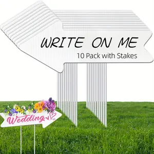 10pcs Blank Arrow Yard Signs with Stakes, Plastic Signs for Garage Sale, Wedding, Parking, Party, Estate Sale, Rent or Yard Sale, Signage