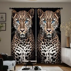 2-piece set, wild leopard print animal printed curtains - modern style, semi transparent pole bag design, privacy protection, suitable for bedroom, living room, balcony, office home decoration, room decoration, Window Curtain