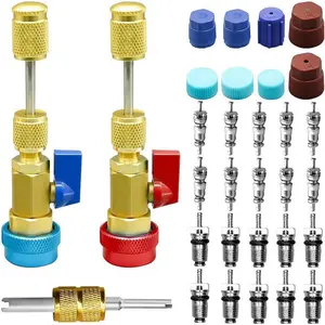 31PCS R134A Valve Core Quick Remover Installation Tool Set, High and Low Pressure AC Valve Core Removal Tools with R134A Valve Core AC Service Port Cap Valve Stem Kit for Refrigerant Air Conditioner System   HARD EDGEHARD EDGE