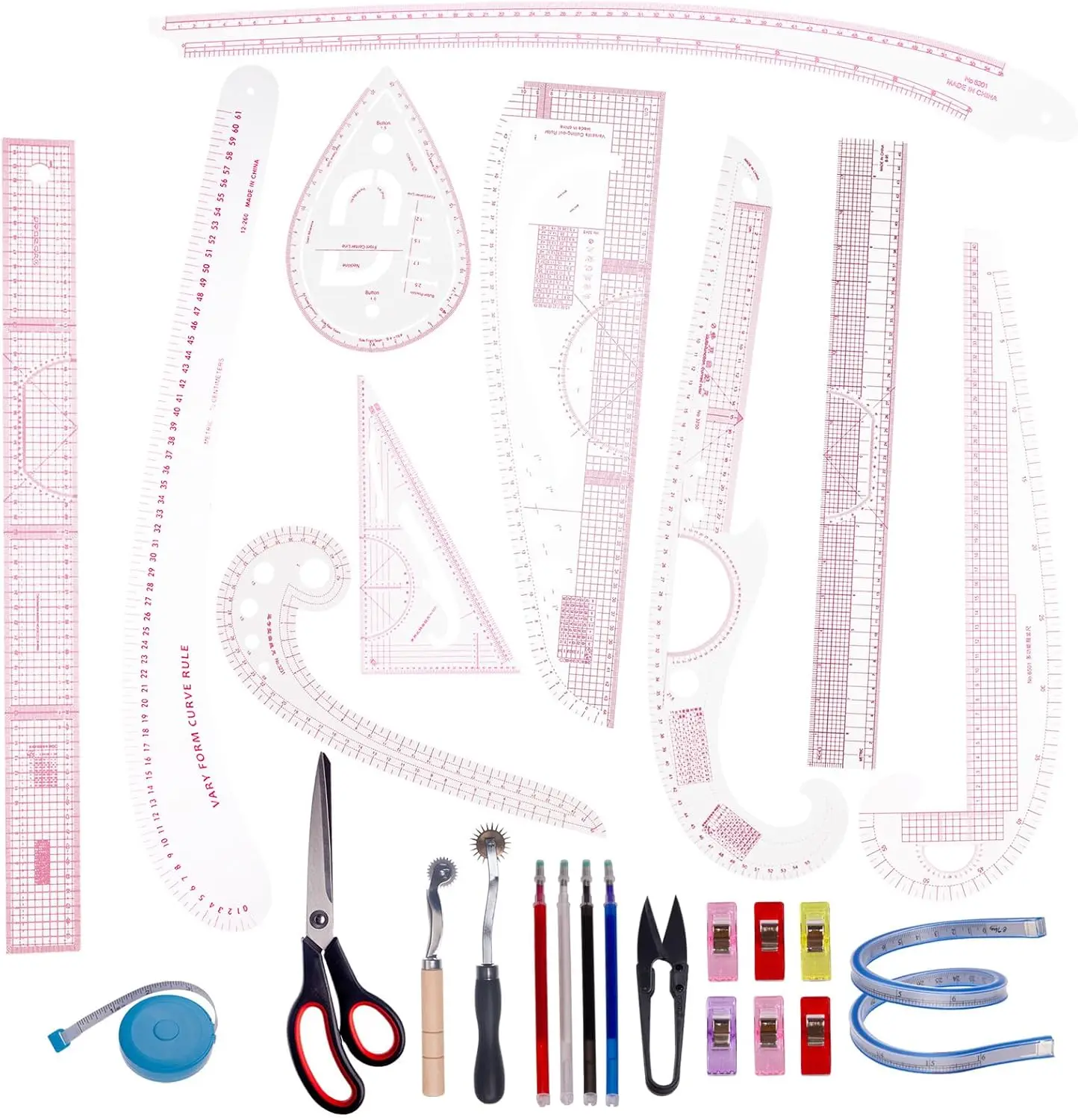 Acrylic Sewing Ruler Set，French Curve Pattern Rulers Kit for Tailors Designers Precision Pattern Making Guides Quilting and DIY Supplies (Ruler Set 4-15Pcs)
