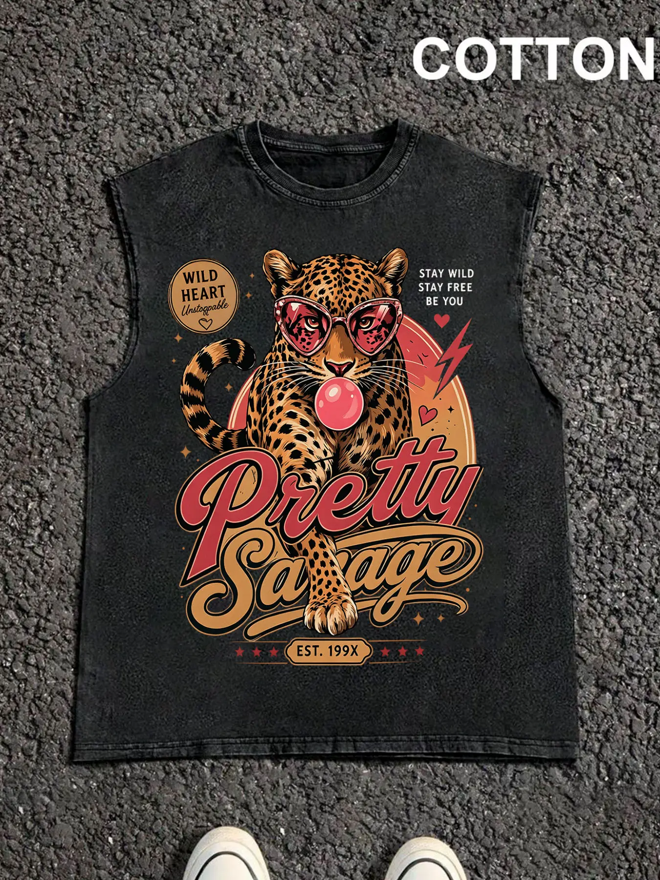 Vintage Halloween Graphic Tank Top, Unisex Leopard Print Streetwear Vest in 100% Cotton Fabric, Loose Fit for Outdoor Wear