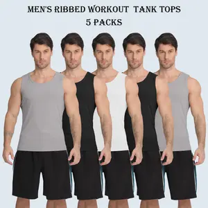 5 Pack Men's Quick Dry Workout Tank Tops Tech Stretch Active Ultra Soft Sleeveless T Shirt Gym Bodybuilding Muscle Tank Tops Athletic Workout Tank Tops Crewneck Basic Solid Undershirts Vests For Gym Running Outdoor Sports outdoorfun