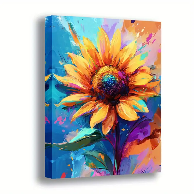 1 Piece Vivid Sunflower Canvas Wall Art - Modern Retro Design, Blue, High-Quality Printed Poster, with Wooden Frame, Colorful Home Office Decoration, Suitable for Living Room, Bedroom, Classroom, and Kitchen, Sunflower Kitchen Decoration