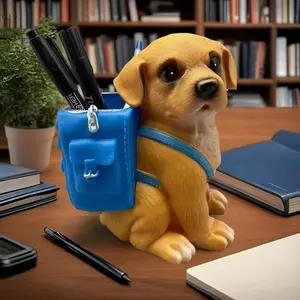 Cute Dog-Shaped Pen Holder & Desk Organizer, Multi-Functional Storage Box for Pens, Pencils, Makeup Brushes, Durable Resin Office Supplies