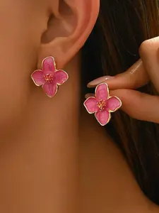 Cute Dripping Glaze Floral Design Earrings, Flat Back Studs, Fashion Jewelry for Women and Girls, Perfect Birthday Gift