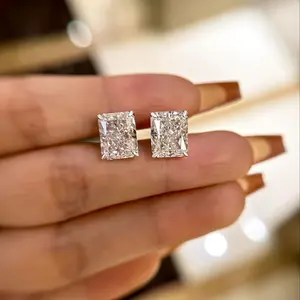 [Luxury Moissanite Earrings] 2pcs 4-Carat Radiant Cut Moissanite Earrings |         S925 Sterling Silver, Screw-In Ear Pin Design, Perfect for Birthday and Anniversary Gifts