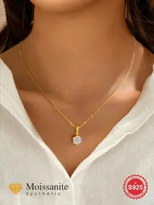 925 Sterling Silver Moissanite Decor Pendant Necklace for Women, Elegant Necklace, Fashion Jewelry Accessories for Women As Gift