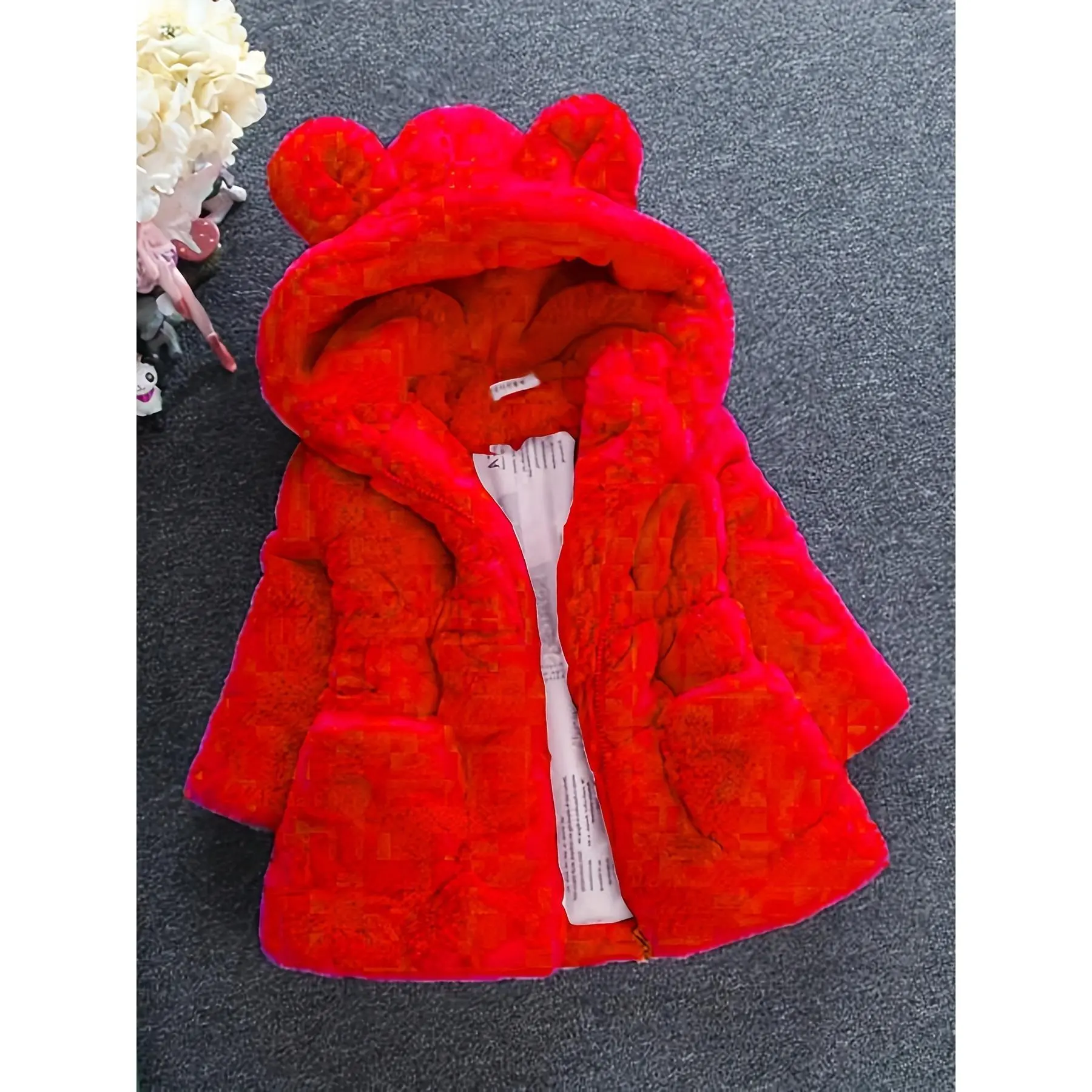 Girls' Polyester Fleece Soft Hoodie - Long Sleeve, Thick Open-Front Plain Winter Coat for 1-2y/5-6y Girls Who Love Soft and Cute Styles, Child Sized Adorable Style Outdoor Wear, Outdoor Activities, Plush Hooded Jacket, Adorable Style Girls' Winter Coats