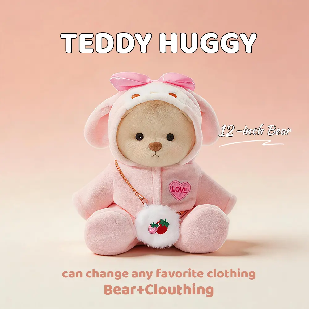 TEDDY HUGGY Pink Bunny Outfit Set - Animal Series Soft Clothes for 12-Inch Plush Bears, Stuffed Toys, Rabbit Piano-Themed Attire