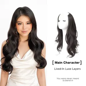 【Qbeauty】Invisible Layered Clip-in Hair Extensions by Amara, 18/20/22/24 Inch Thick Natural Soft Synthetic Hairpieces with Secure 5 Clips, Body Wave Loose Wave Curly Hair Extensions for Women