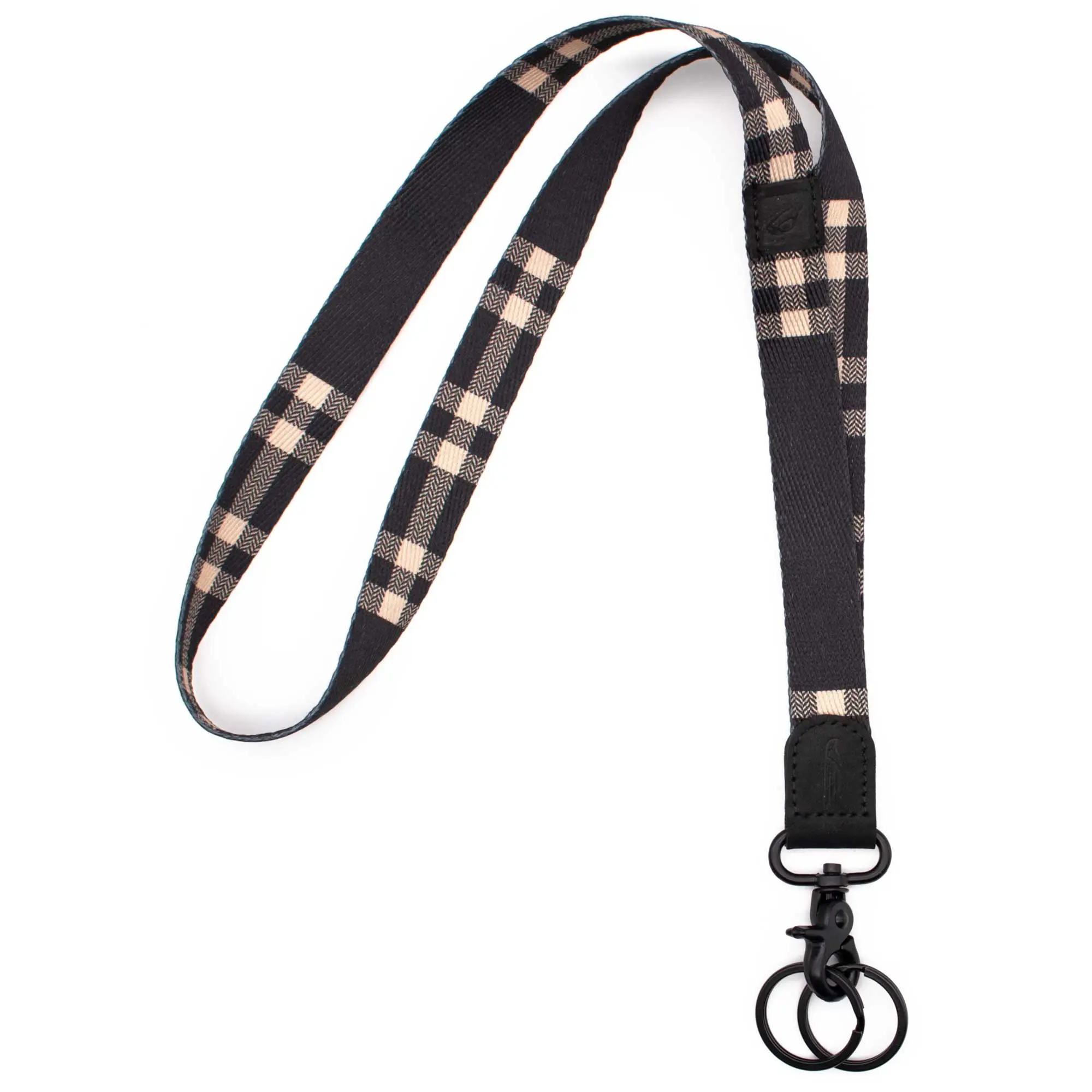 Plaid Neck Lanyard for Men and Women - Stylized Plaid Pattern on Black Background with High-Quality Leather and Metal Buckle Clips